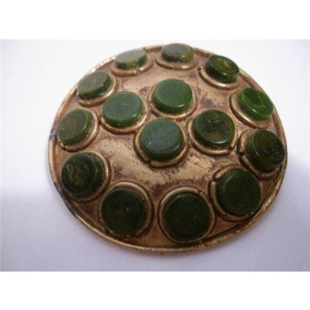 Hattie Carnegie Art Deco Large Geometric Green Bakelite And Goldtone Brooch